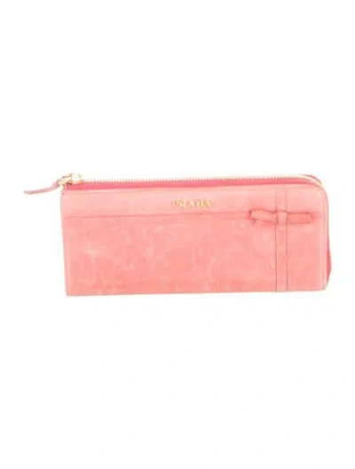 Pre-owned Prada Leather Continental Wallet In Pink