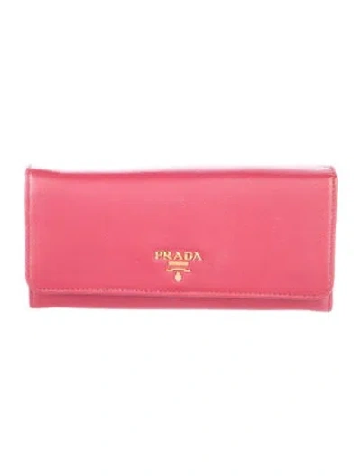 Pre-owned Prada Leather Continental Wallet In Pink