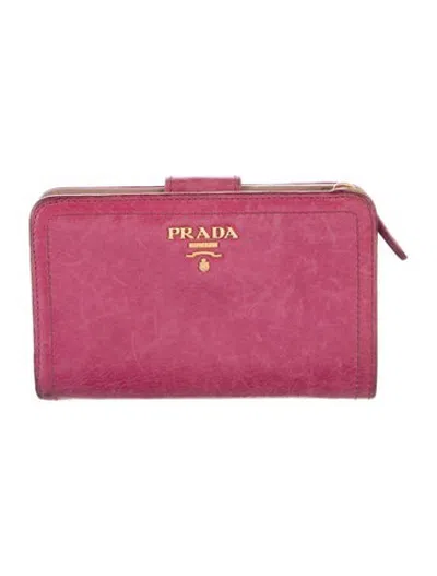 Pre-owned Prada Leather Continental Wallet In Pink