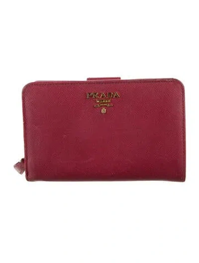 Pre-owned Prada Leather Continental Wallet In Pink
