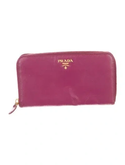 Pre-owned Prada Leather Continental Wallet In Purple
