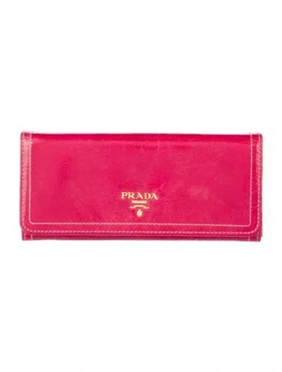 Pre-owned Prada Leather Continental Wallet In Red