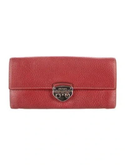 Pre-owned Prada Leather Continental Wallet In Red
