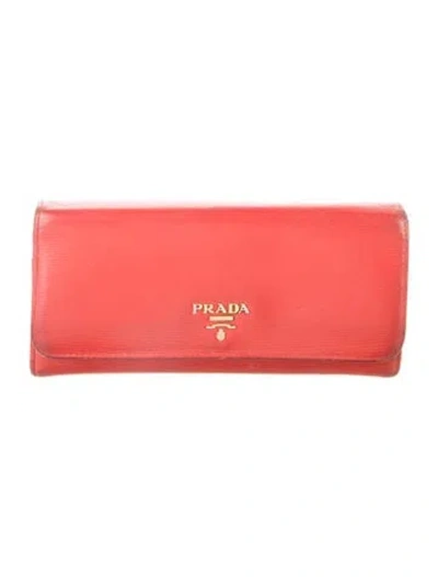 Pre-owned Prada Leather Continental Wallet In Red