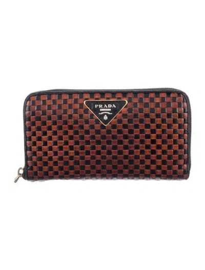Pre-owned Prada Leather Continental Wallet In Red