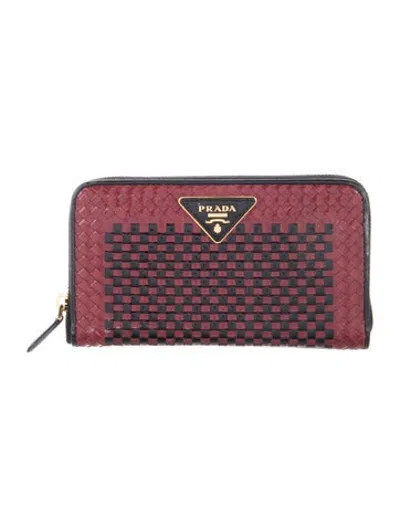 Pre-owned Prada Leather Continental Wallet In Red