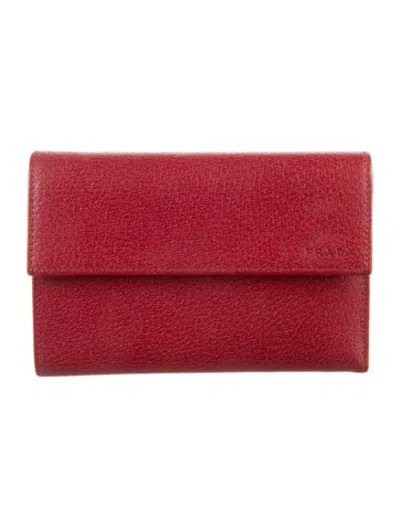 Pre-owned Prada Leather Continental Wallet In Red