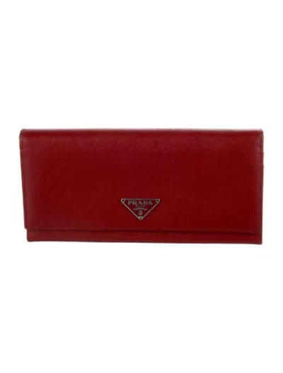 Pre-owned Prada Leather Continental Wallet In Red