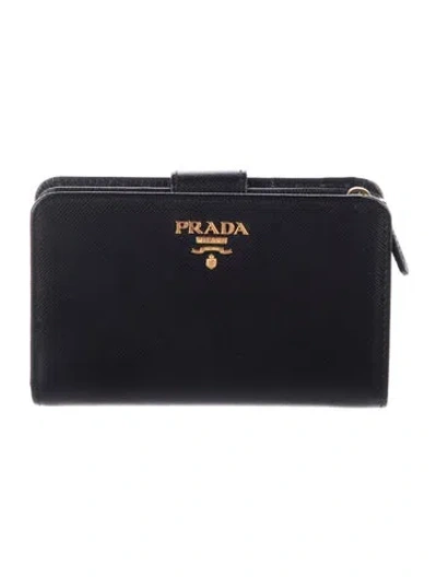 Pre-owned Prada Leather Continental Wallet W/ Tags In Black