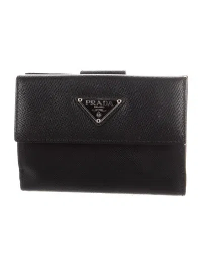 Pre-owned Prada Leather Continental Wallet W/ Tags In Black