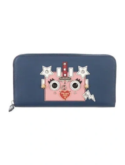 Pre-owned Prada Leather Continental Wallet W/ Tags In Blue