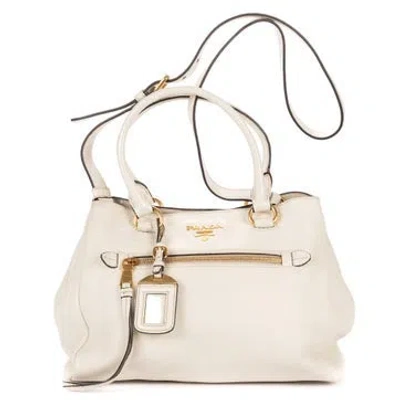 Pre-owned Prada Leather Convertible Open Tote In Neutral