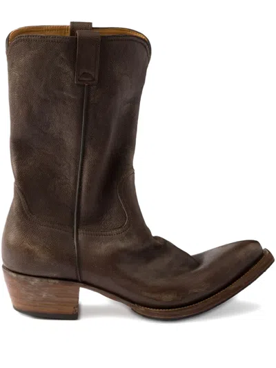 Prada Leather Cowboy Boots In Brown