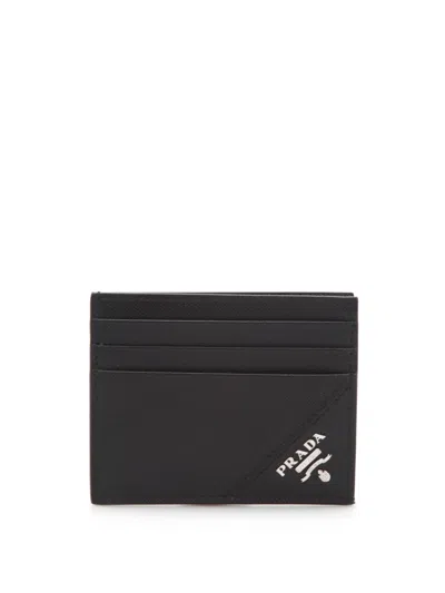 Prada Leather Credit Card Holder In Black