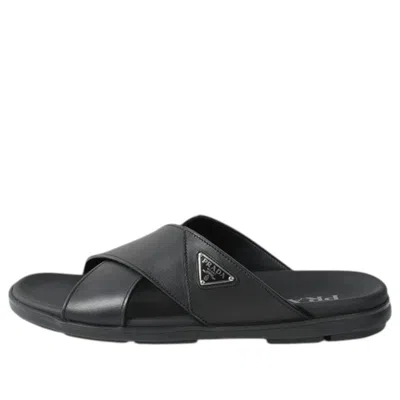 PRADA PRADA Leather Criss Cross Slide 'Black'