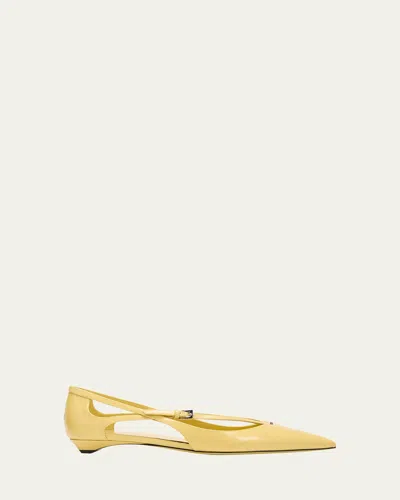 Prada Leather Crisscross Buckle Ballerina Flats In Yellow