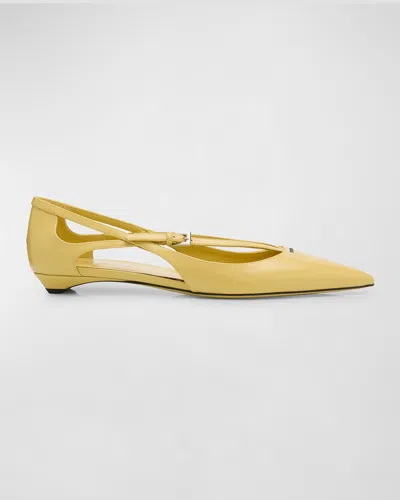 Prada Women Logo Leather Ballet Flats In Yellow