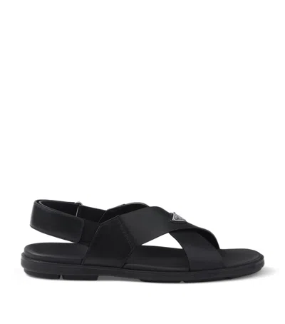PRADA LEATHER CRISSCROSS SANDALS