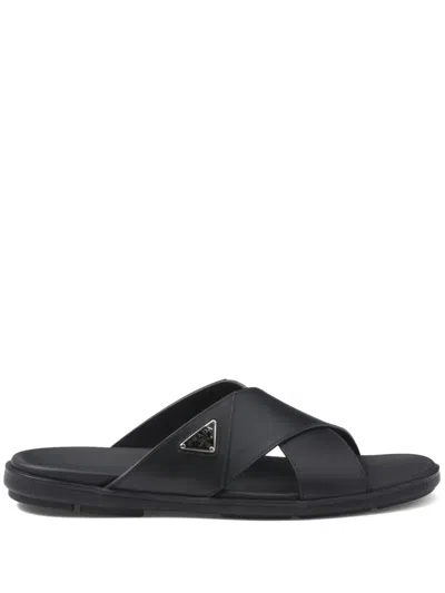 Prada Spazzolato Slide Sandal In Nero