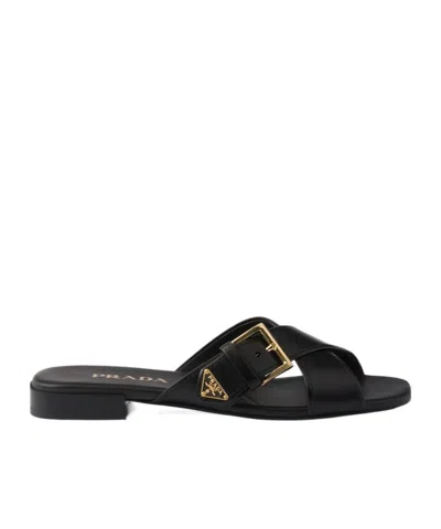 PRADA PRADA LOGO PLAQUE BUCKLED SANDALS