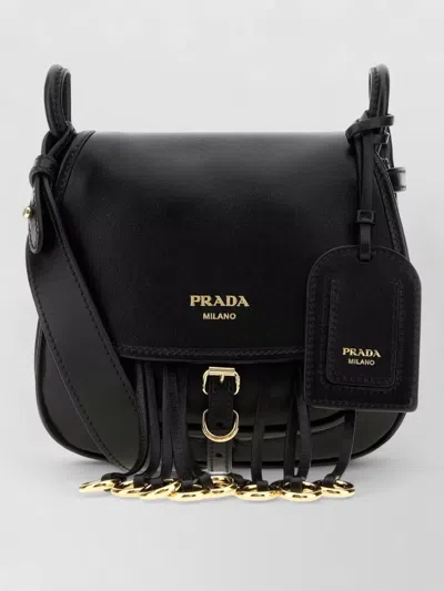 Prada Leather Crossbody Bag Adjustable Strap Tag In Black