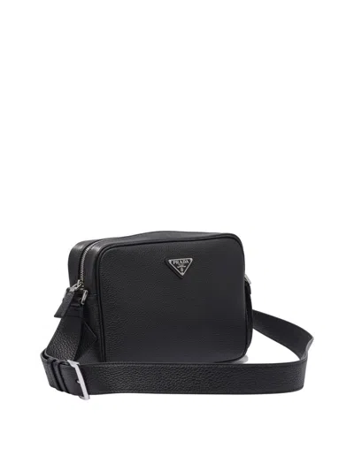 Prada Leather Crossbody Bag In Black