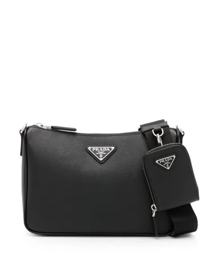 Prada Man Black Leather Crossbody Bag In F0002 Nero
