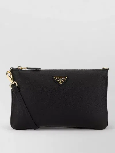 Prada Leather Crossbody Bag Detachable Strap Design In Black