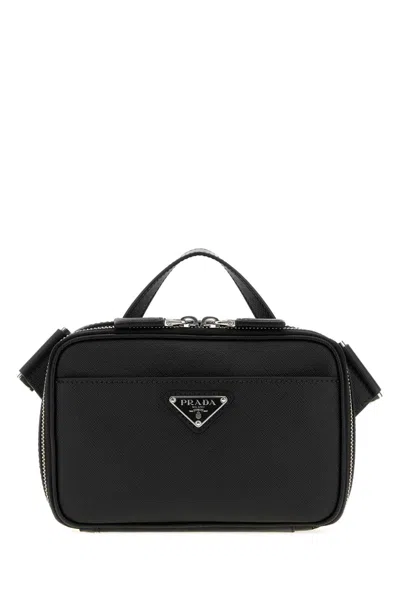 Prada Leather Crossbody Handbag With Adjustable Shoulder Strap 19cm X 12.5cm X 5.5cm In Black