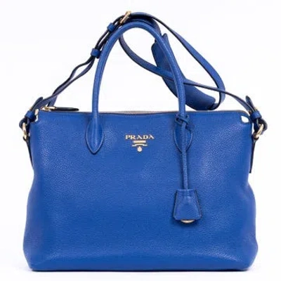 Pre-owned Prada Leather Crossbody Tote In Blue