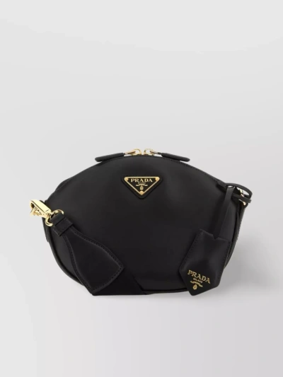 Prada Leather Crossbody With Gold-tone Accents In Black