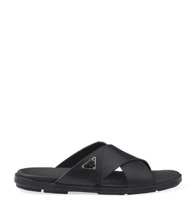 Prada Spazzolato Slide Sandal In Nero