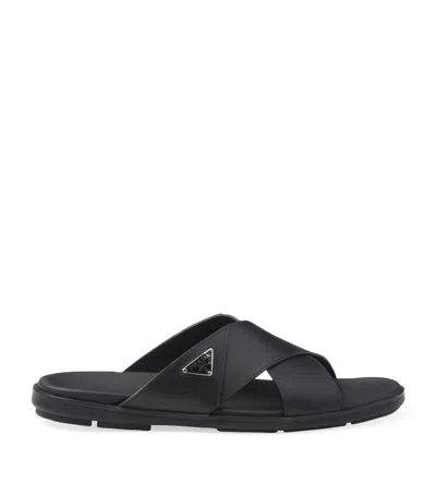 Prada Spazzolato Slide Sandal In Nero