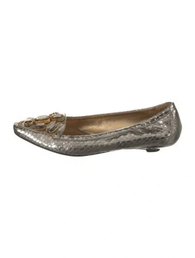 Pre-owned Prada Leather Crystal Embellishments Ballet Flats In Silver