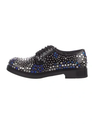 Pre-owned Prada Leather Crystal Embellishments Derby Shoes In Black