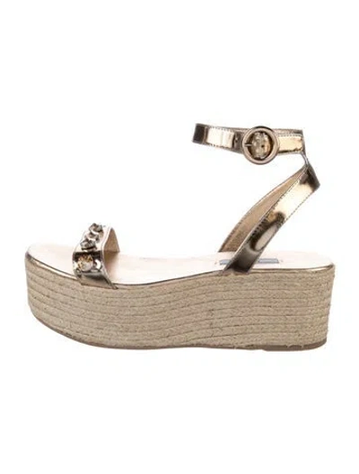 Pre-owned Prada Leather Crystal Embellishments Espadrilles