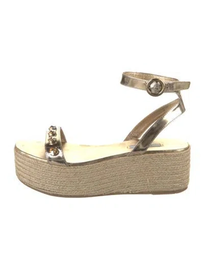 Pre-owned Prada Leather Crystal Embellishments Espadrilles In Gold