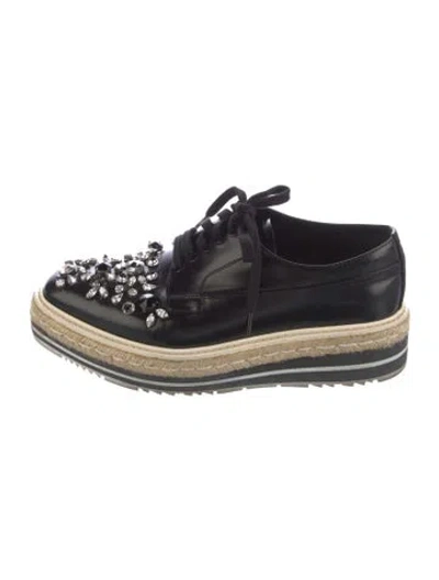 Pre-owned Prada Leather Crystal Embellishments Oxfords In Black