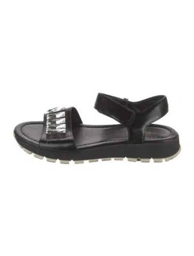 Pre-owned Prada Leather Crystal Embellishments Sandals In Black