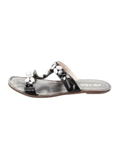 Pre-owned Prada Leather Crystal Embellishments Sandals In Black