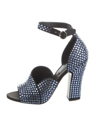 Pre-owned Prada Leather Crystal Embellishments Sandals In Blue