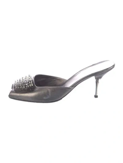 Pre-owned Prada Leather Crystal Embellishments Sandals In Silver