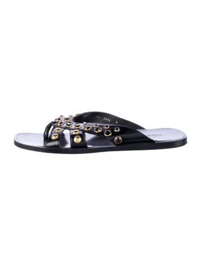 Pre-owned Prada Leather Crystal Embellishments Slides In Blue