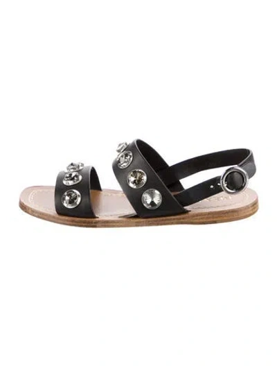Pre-owned Prada Leather Crystal Embellishments Slingback Sandals In Black