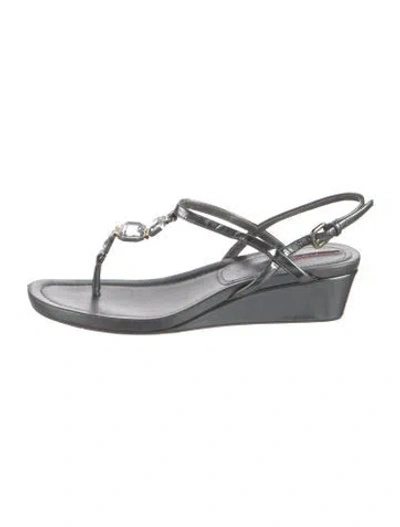 Pre-owned Prada Leather Crystal Embellishments T-strap Sandals