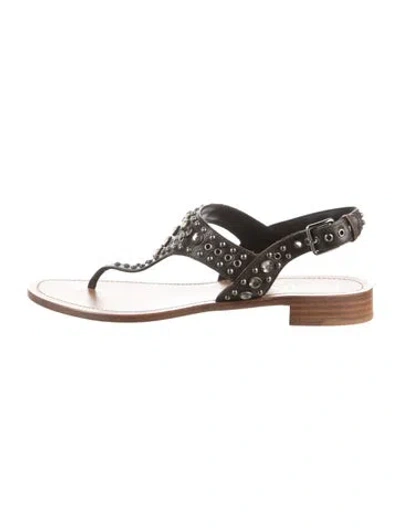 Pre-owned Prada Leather Crystal Embellishments T-strap Sandals In Black/brown