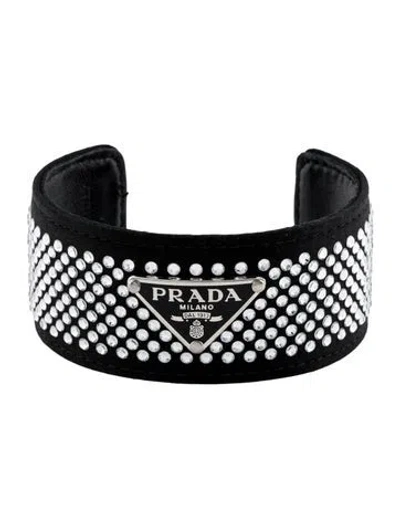 Pre-owned Prada Leather, Crystal, Enamel & Fabric Cuff Bracelet, 8.25" In Multi