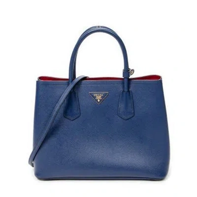 Pre-owned Prada Leather Cuir Double Handle Tote In Blue