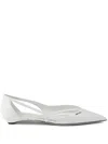 Prada Pointed Toe Cut-out Ballerina Shoes In White