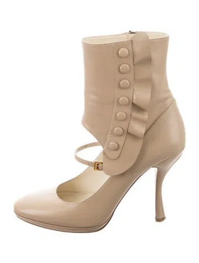 Pre-owned Prada Leather Cutout Accent Boots In Neutrals
